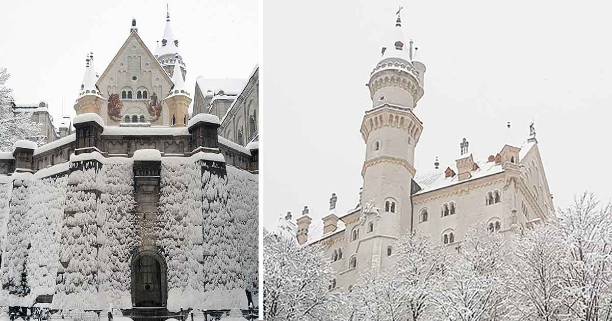 Schloss Neuschwanstein im Winter während eines Winter Roadtrip durch Deutschland.