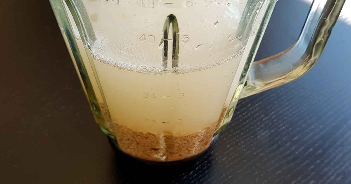 Haferflocken und Wasser in Mixer für die Zubereitung von Hafermilch