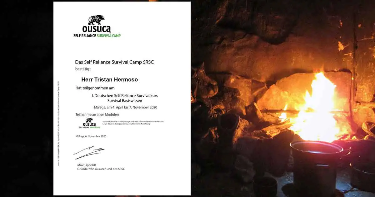 Survival Diplom, Urkunde, Zertifikat für Kursteilnahme am ousuca® Survivalkurs
