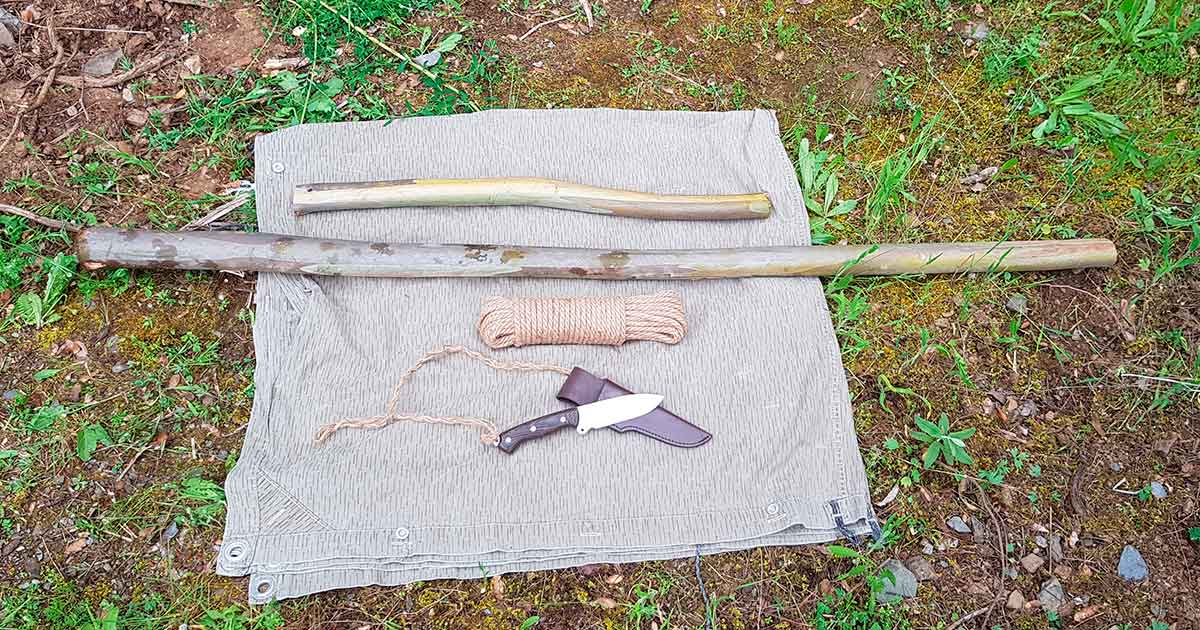 Materialien und Werkzeuge für die Herstellung der Furca Tragestange