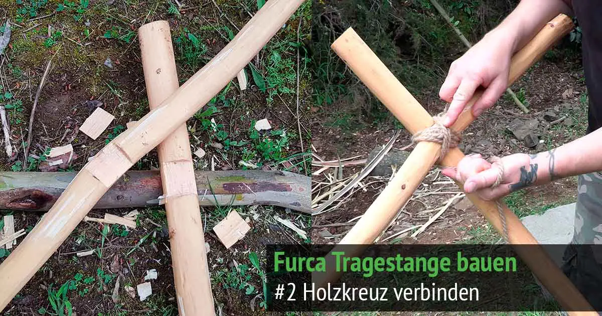 Bauen eines römischen Furca Tragekreuz Schritt 2: Verbindung der Holzstangen zu einem Holzkreuz