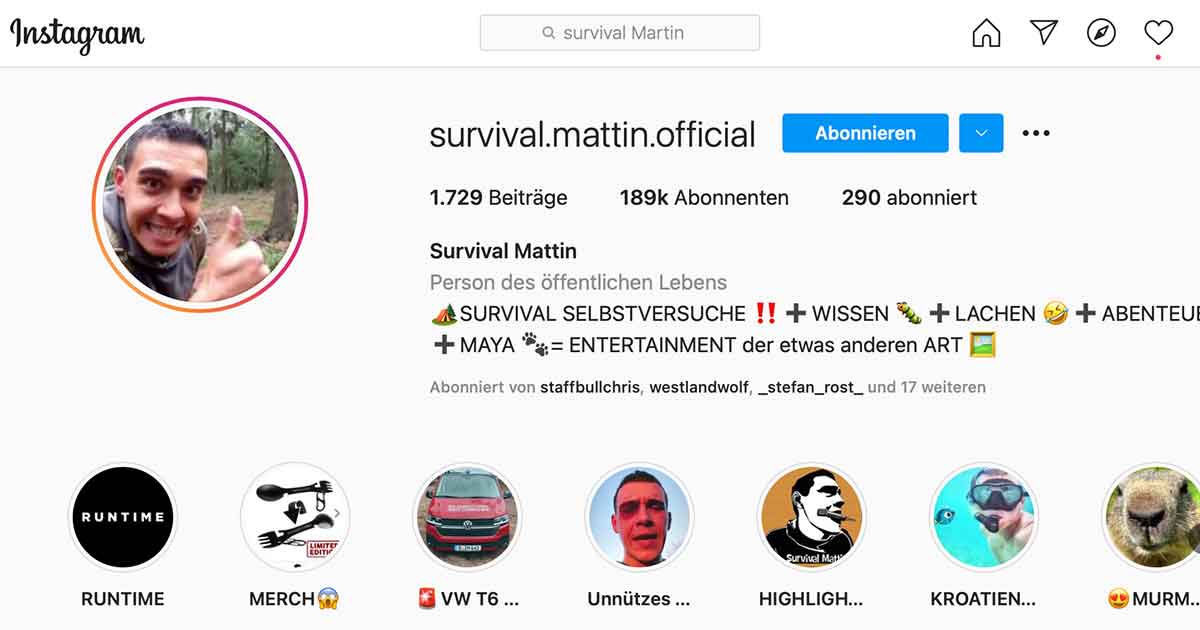 Survival Mattin auf Instagram