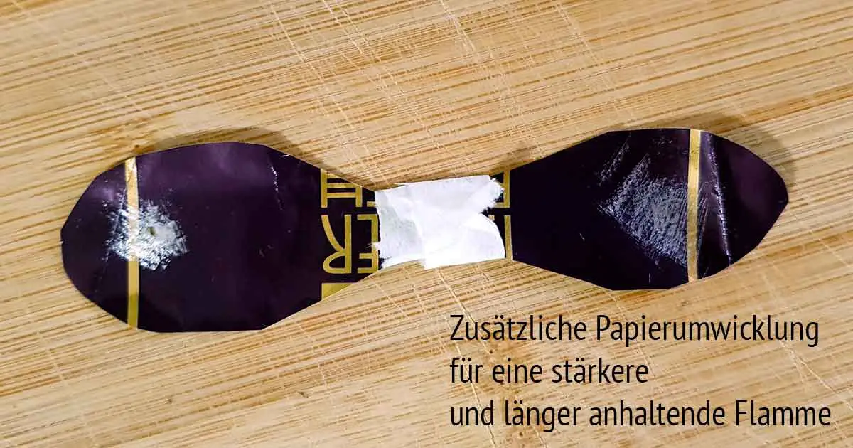 Alu-beschichteter Papierstreifen für das Entzünden einer Flamme an einer Batterie