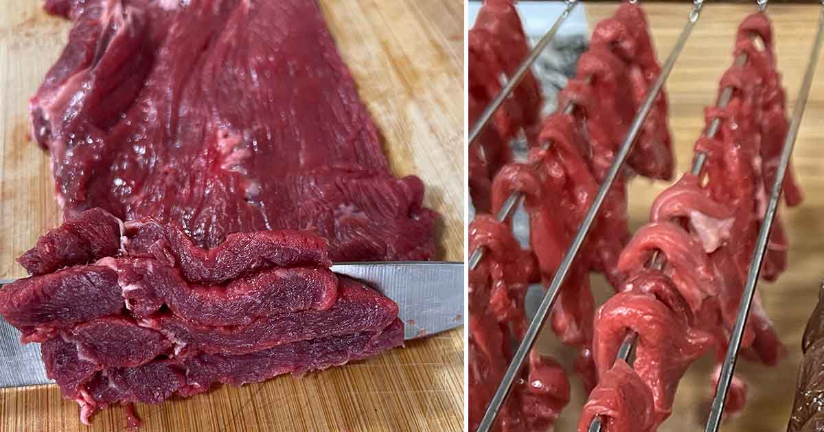 Fleisch für Pemmikan schneiden und trocknen