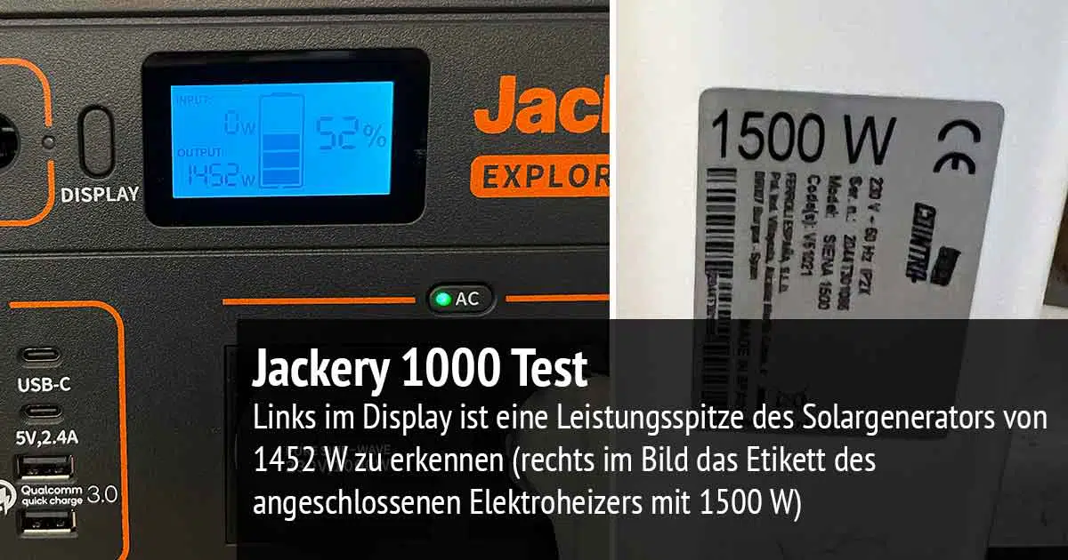 Jackery 1000 im Leistungstest, leistungsspitze von knapp 1500 Watt