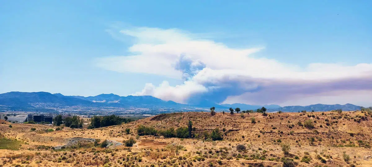 Waldbrand in Spanien mir Rauchwolke aus der Entfernung