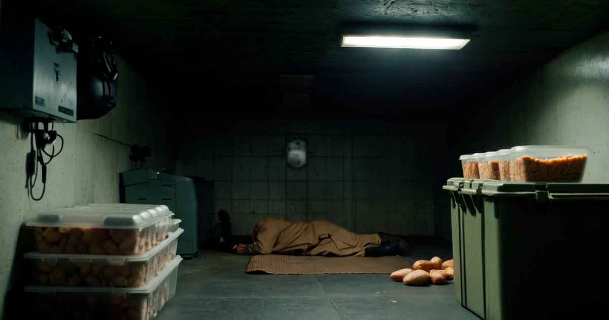Prepper Bunker zur Notvorsorge Prepper Bunker mit Notvorrat an Lebensmitteln